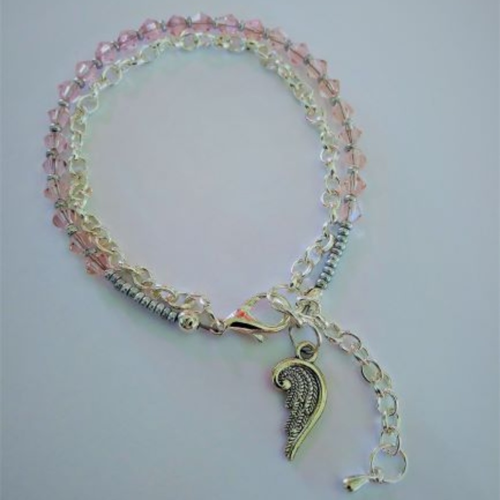 NEW Pink Swarovski  Bracelet - Angel Wing Charm